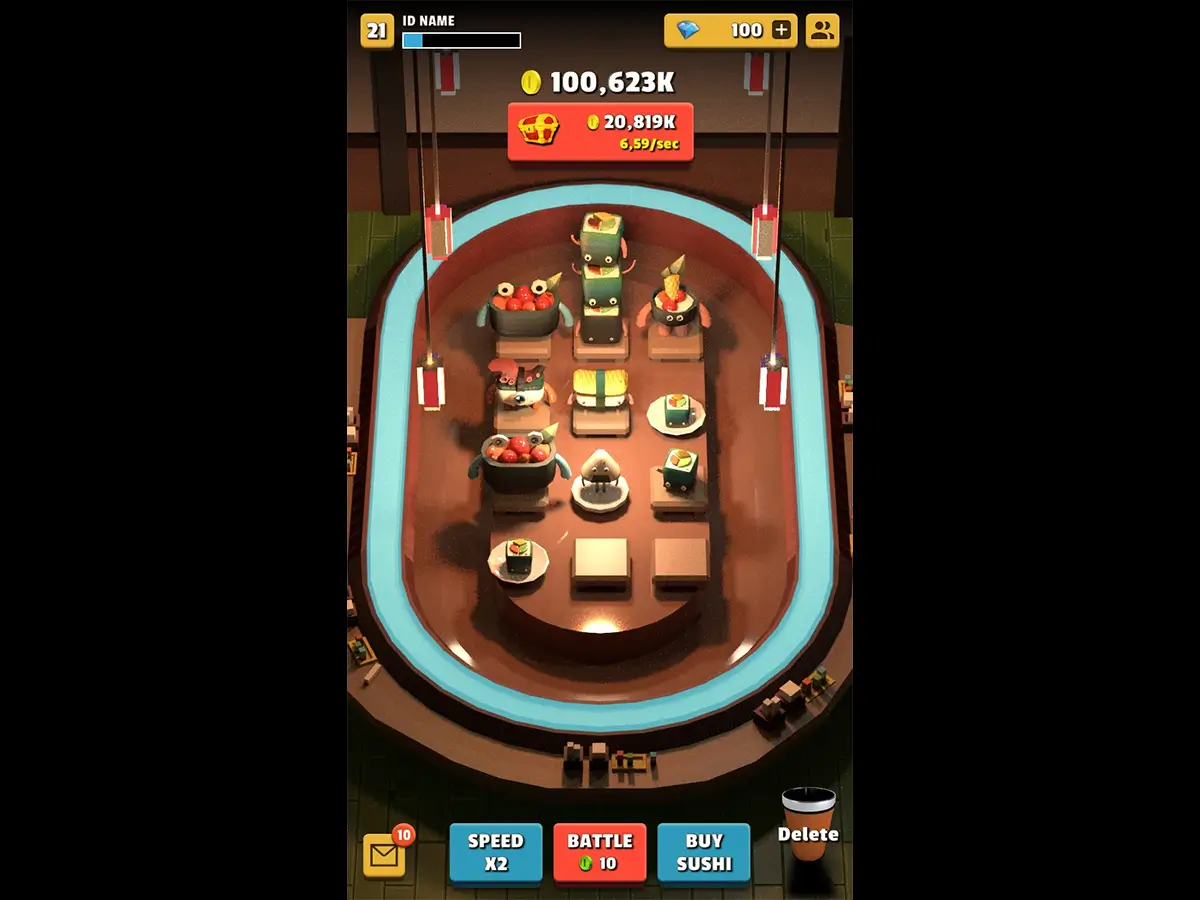 Merge Sushi — Game Screen